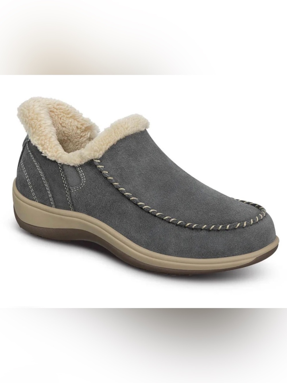 Orthofeet Lorin Women’s Hands Free Suede Outdoor Indoor Slippers Gray Size 12